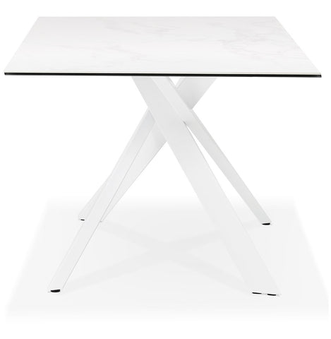 Dining table 'MARKINA' in white ceramic with white x-shaped central base - 180 x 90 cm