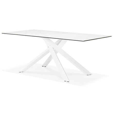 Dining table 'MARKINA' in white ceramic with white x-shaped central base - 180 x 90 cm