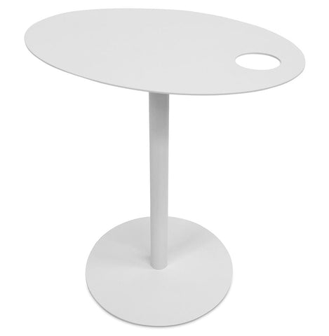 Oval side table 'MASA' in white metal