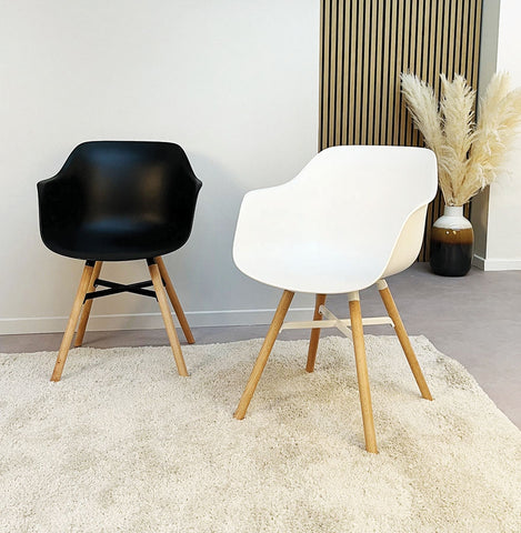 Black armchair 'MELIS' with metal and natural wood legs