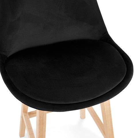 Bar stool 'MORISS' in black velvet with legs in natural wood