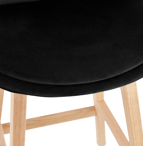 Bar stool 'MORISS' in black velvet with legs in natural wood