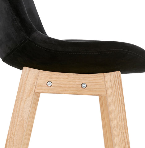 Bar stool 'MORISS' in black velvet with legs in natural wood