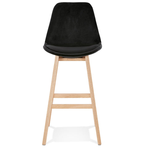 Bar stool 'MORISS' in black velvet with legs in natural wood