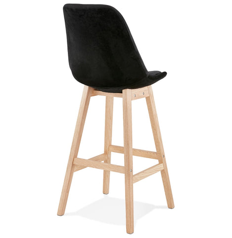 Bar stool 'MORISS' in black velvet with legs in natural wood