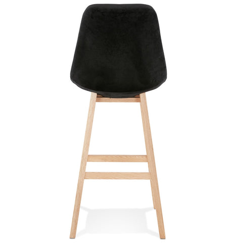 Bar stool 'MORISS' in black velvet with legs in natural wood