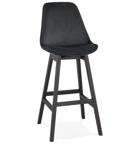 Bar stool 'MORISS' in black velvet and legs in black wood