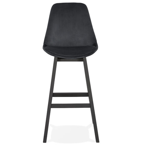 Bar stool 'MORISS' in black velvet and legs in black wood