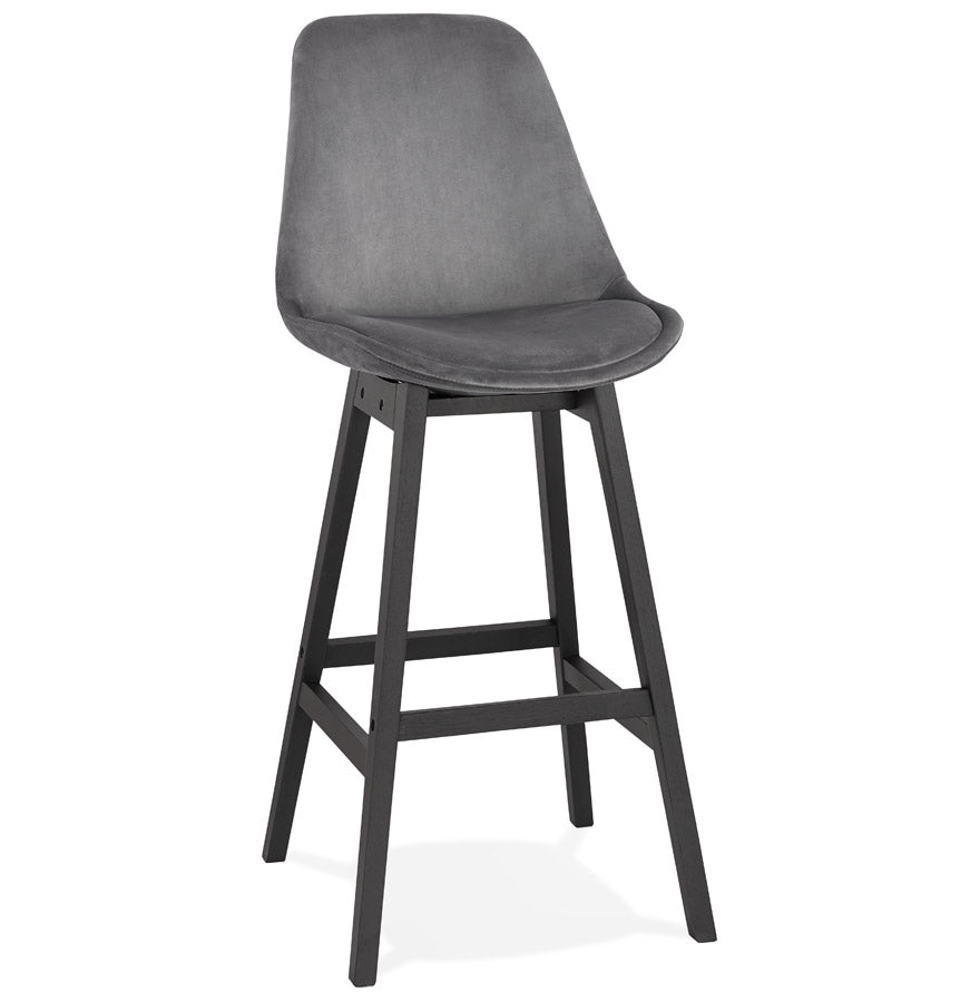 Bar stool 'MORISS' in grey velvet and legs in black wood