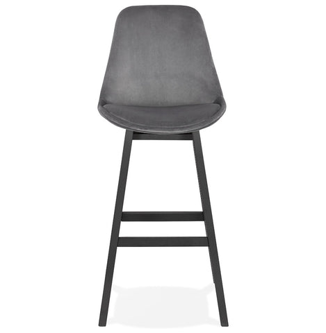 Bar stool 'MORISS' in grey velvet and legs in black wood