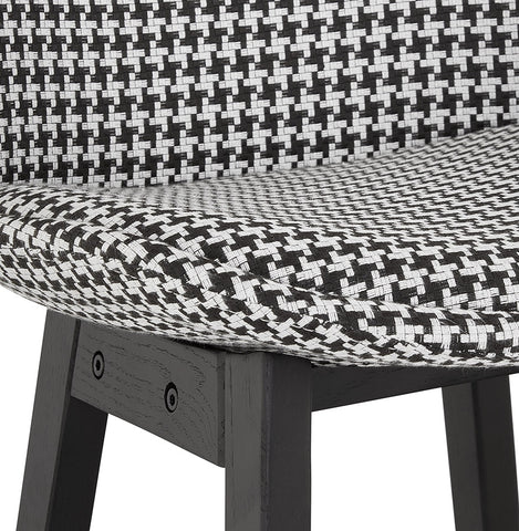 Bar stool 'MORISS' in pied-de-poule print fabric and legs in black wood