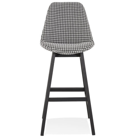 Bar stool 'MORISS' in pied-de-poule print fabric and legs in black wood