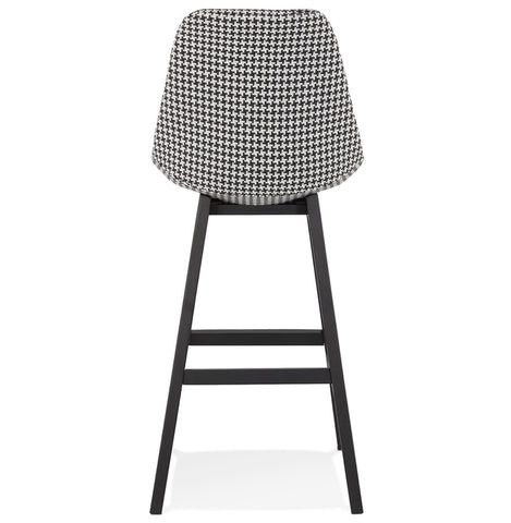 Bar stool 'MORISS' in pied-de-poule print fabric and legs in black wood