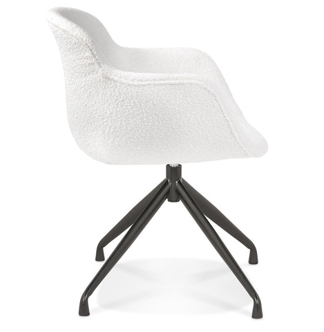 Draaifauteuil 'NOCTURN' in witte bouclé stof en zwart metaal