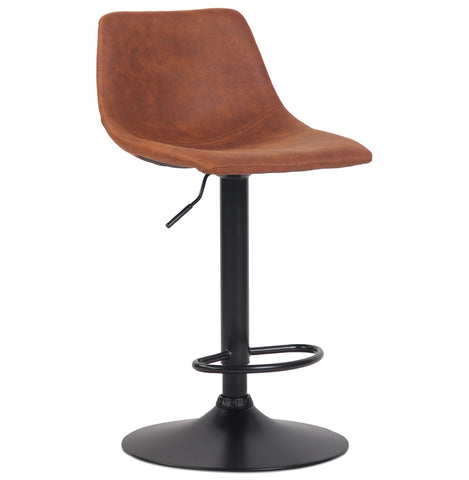 Adjustable design stool 'OMALET' in brown microfiber with black metal base