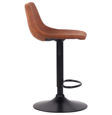 Adjustable design stool 'OMALET' in brown microfiber with black metal base