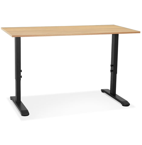 Hoogte verstelbaar bureau 'OSMOSE' in naturel afgewerkt hout en zwart metaal - 140x70 cm