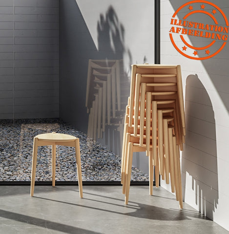 Low stackable stool 'PINTADO' of natural wood