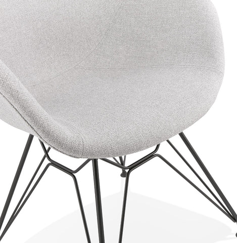 Designer chair 'PLANET' in light gray fabric with black metal base