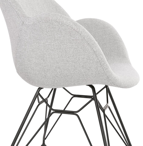 Designer chair 'PLANET' in light gray fabric with black metal base