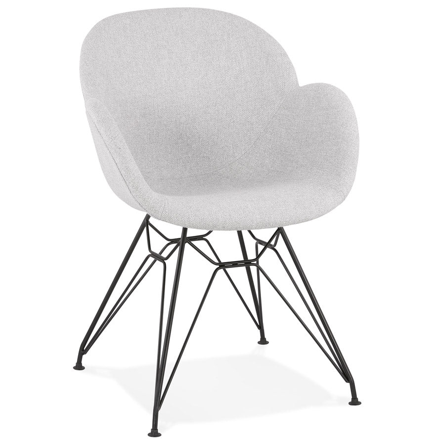 Designer chair 'PLANET' in light gray fabric with black metal base