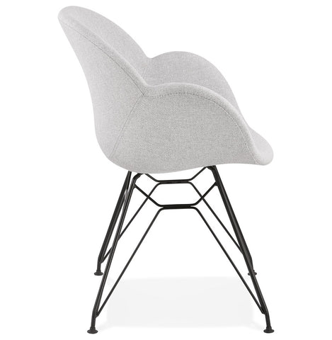 Designer chair 'PLANET' in light gray fabric with black metal base