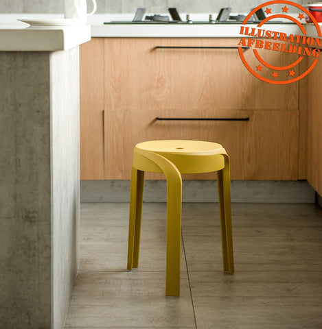 Stackable low stool 'POMPA' in mustard yellow plastic