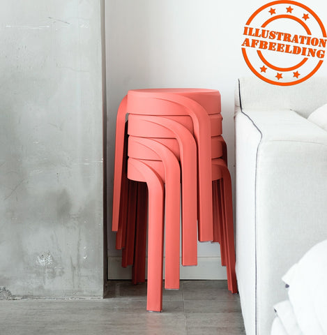 Stackable low stool 'POMPA' in red plastic