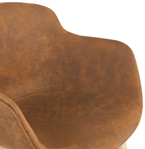 Armchair 'RUPERT' in brown microfiber and legs of natural wood