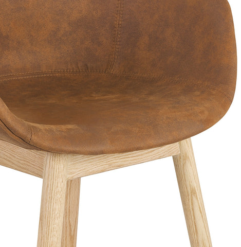 Armchair 'RUPERT' in brown microfiber and legs of natural wood