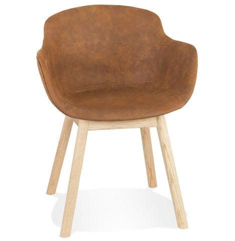 Armchair 'RUPERT' in brown microfiber and legs of natural wood