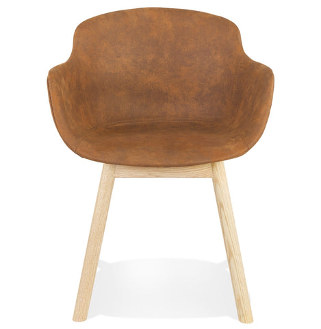 Armchair 'RUPERT' in brown microfiber and legs of natural wood