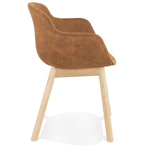 Armchair 'RUPERT' in brown microfiber and legs of natural wood