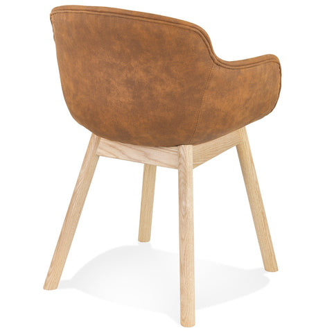 Armchair 'RUPERT' in brown microfiber and legs of natural wood