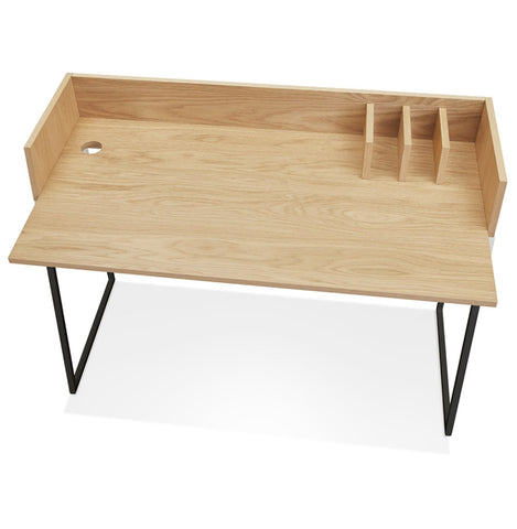 Straight design desk 'SALMON' in natural wood and black metal