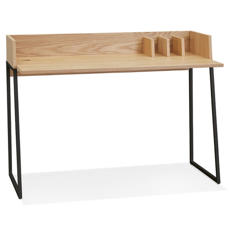 Straight design desk 'SALMON' in natural wood and black metal