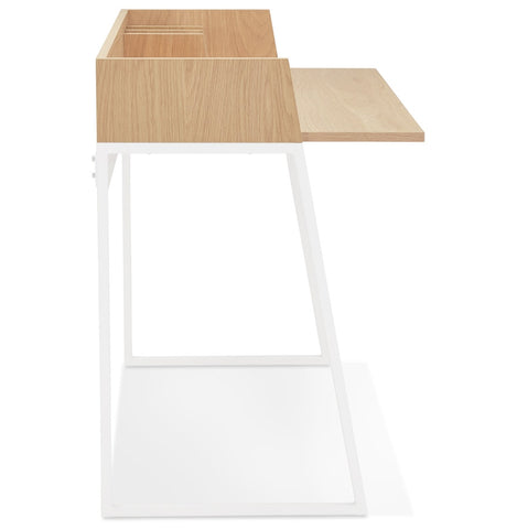 Straight design desk 'SALMON' in natural wood and white metal