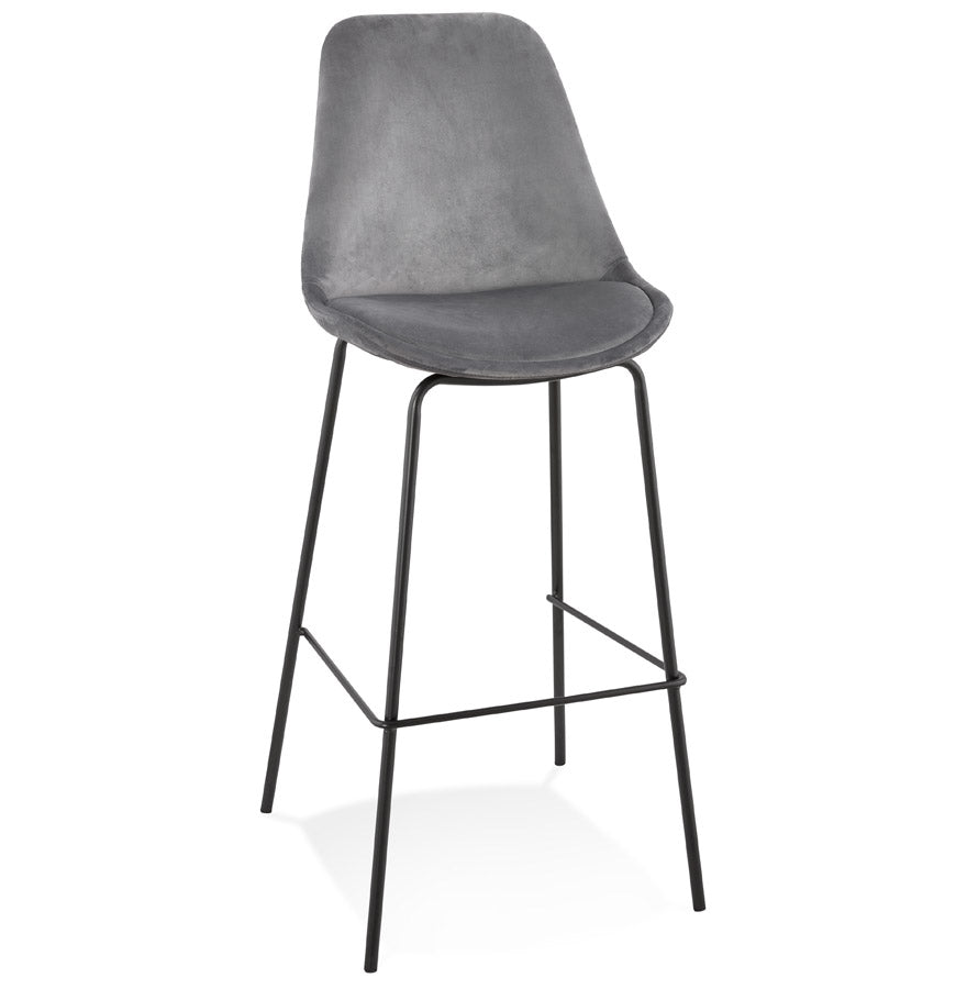 Bar stool 'SPARK' in grey velvet with black metal legs