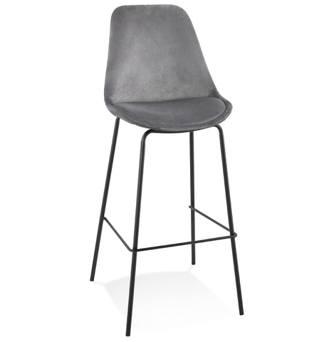 Bar stool 'SPARK' in grey velvet with black metal legs