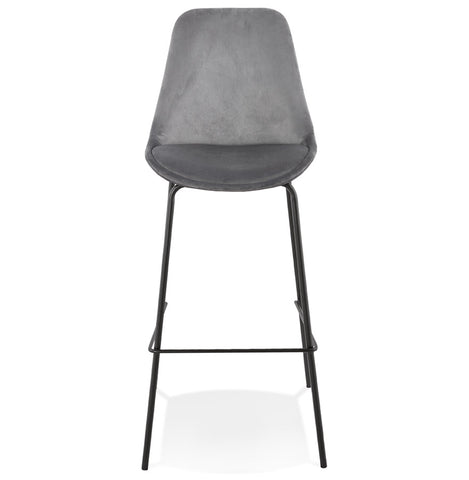 Bar stool 'SPARK' in grey velvet with black metal legs