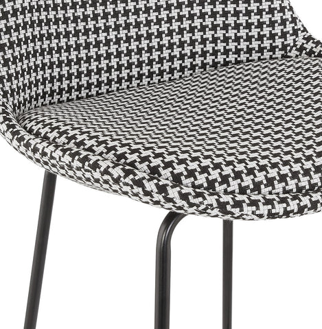 Bar stool 'SPARK' in pied-de-poule print fabric with black metal legs