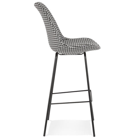 Bar stool 'SPARK' in pied-de-poule print fabric with black metal legs