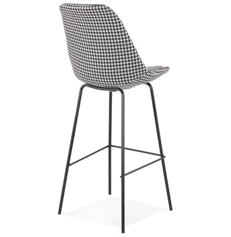 Bar stool 'SPARK' in pied-de-poule print fabric with black metal legs