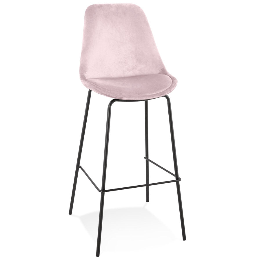 Bar stool 'SPARK' in pink velvet with black metal legs