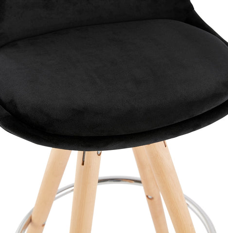 Bar stool 'SPIRIT' in black velvet and legs in wood with natural finish