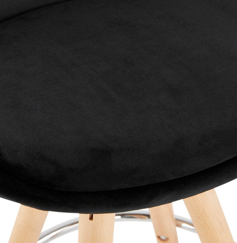 Bar stool 'SPIRIT' in black velvet and legs in wood with natural finish