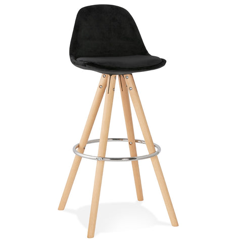 Bar stool 'SPIRIT' in black velvet and legs in wood with natural finish