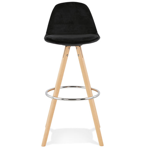 Bar stool 'SPIRIT' in black velvet and legs in wood with natural finish