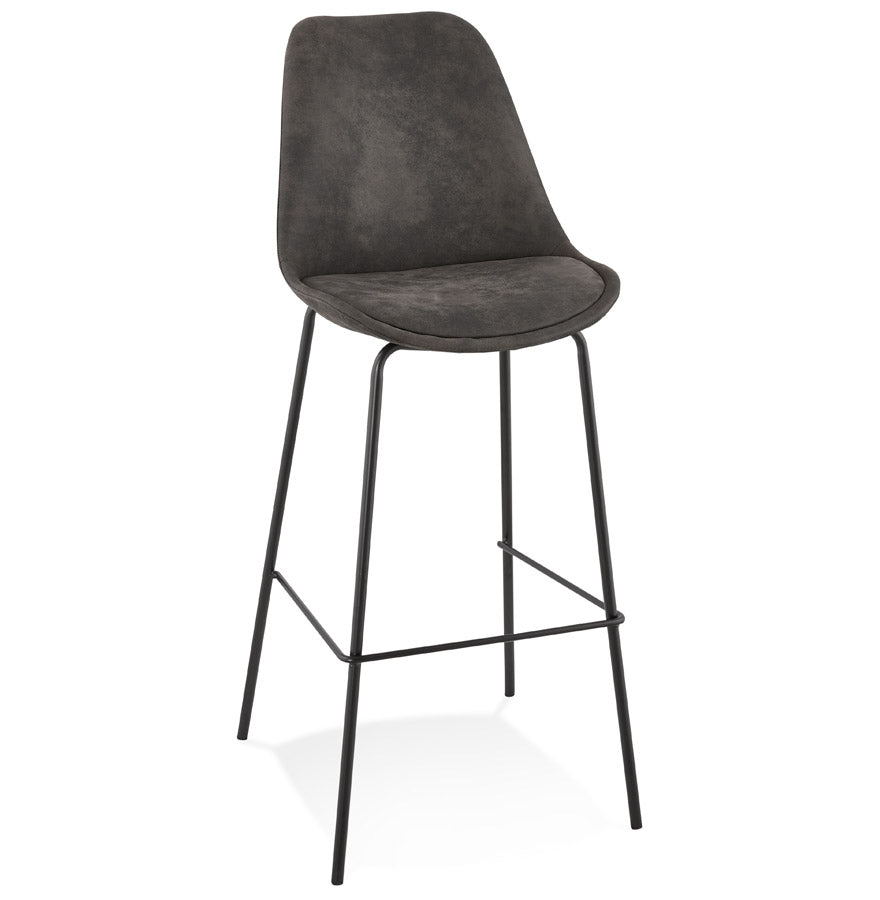 Bar stool 'TAO' in grey microfiber with black metal legs