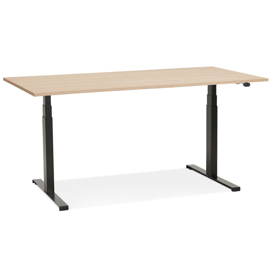 Black electric sit/stand desk 'TRONIK' with top in natural wood finish - 140x70 cm